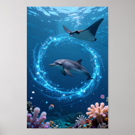 Poster Pôster do Mar de Golfinhos – Estética Mágica do Oc