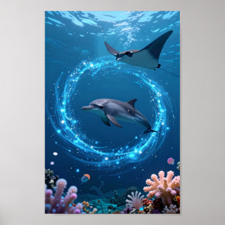Poster Pôster do Mar de Golfinhos – Estética Mágica do Oc