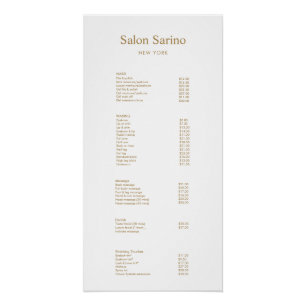Póster Poster do Menu de Lista de Preços do Serviço Salon