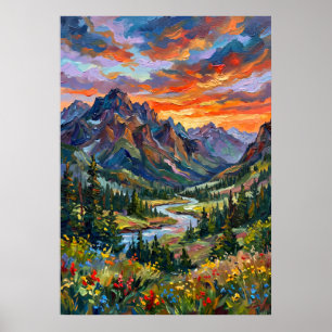 Poster Pôster do pôr do sol dramático na montanha