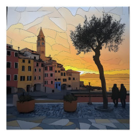 Póster Pôster do Pôr do Sol Ligúrio – Estilo Vitral