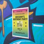 Póster Poster do Vintage Ombre Concert com Foto Personali<br><div class="desc">Este poster está pronto para ser personalizado com o seu texto e a sua própria fotografia. Celebre seu músico favorito com um poster no estilo de um poster de concerto vintage. O texto preto em negrito é colocado sobre um fundo cor azul-magenta, amarelo e ciano. Crie o costume para uma...</div>