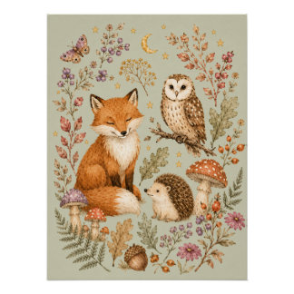 Póster Pôster dos Amigos da Floresta Raposa, Coruja e Our