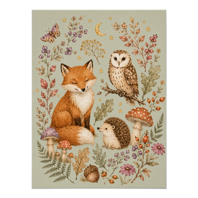 Póster Pôster dos Amigos da Floresta Raposa, Coruja e Our (Frente)