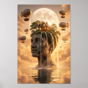 Poster Pôster Dreamscape do Céu Dourado ao Luar