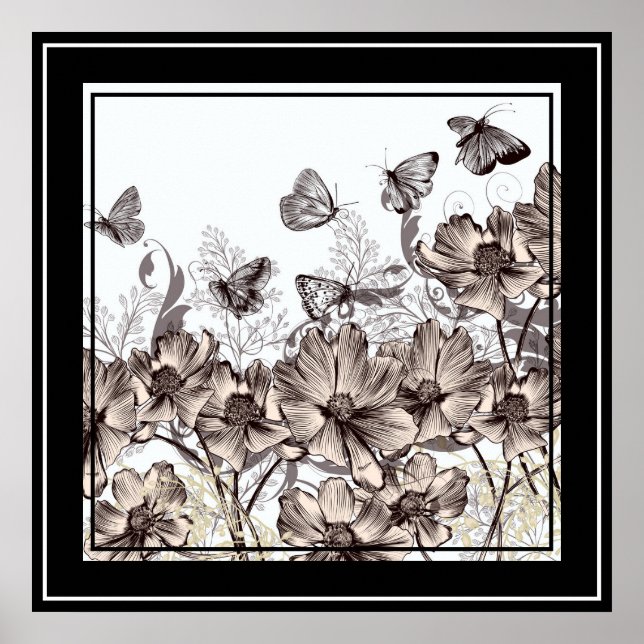 Poster Poster- Floral e borboletas (Frente)