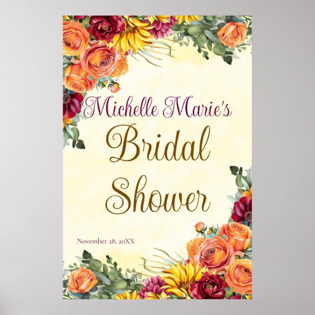 Poster Pôster Florido para Chá de Noiva de Outono (Frente)