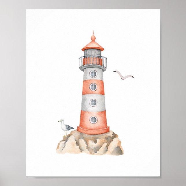 Poster Pôster Fofo de Farol em Aquarela (Frente)