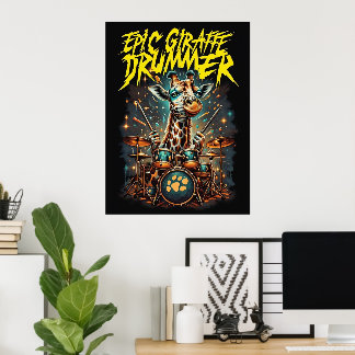 Poster Pôster Girafa Rockstar - Presente de Decoração par