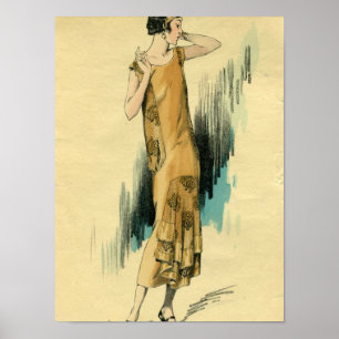 Póster Poster-Impressão da ilustração da moda da Flapper-