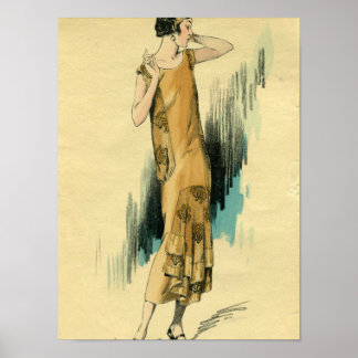 Póster Poster-Impressão da ilustração da moda da Flapper-