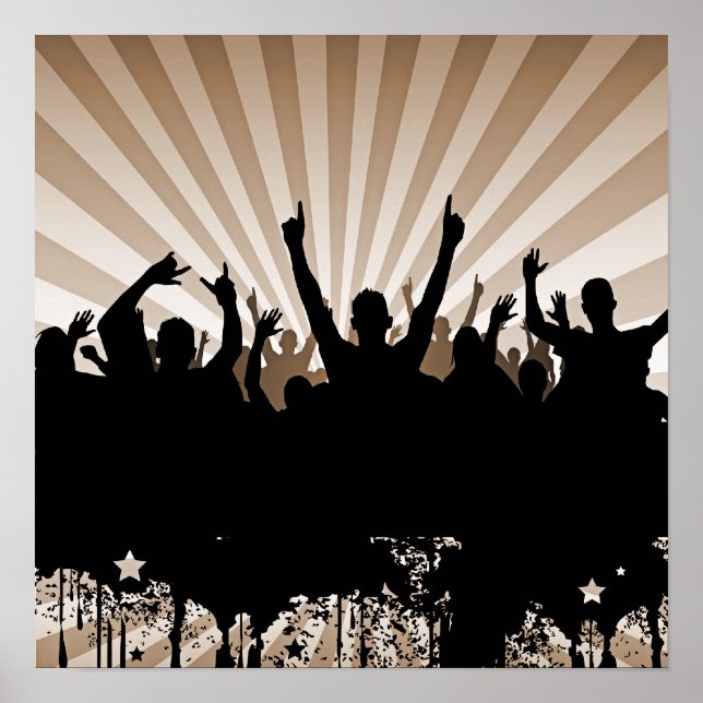 Póster POSTER/IMPRESSÃO do Partido Crowd Silhouter Laranj (Frente)