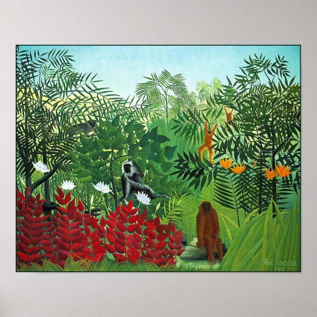 Poster Poster/Impressão: Floresta Tropical com Macacos (Frente)