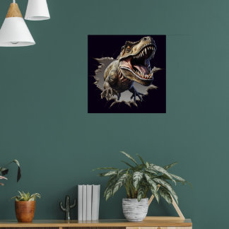 Poster Pôster Impresso de Dinossauro T-Rex Assustador Sai