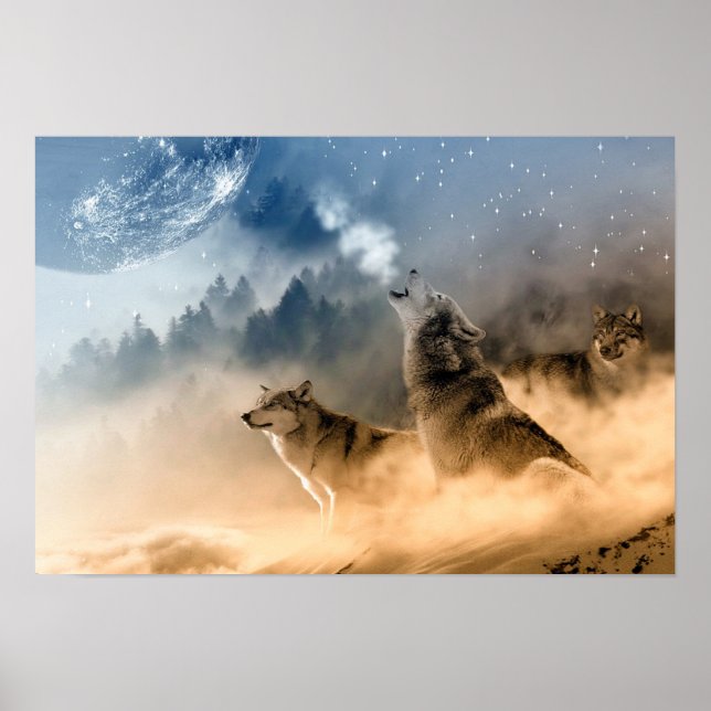 Poster Poster/Lobos Howling na Lua (Frente)