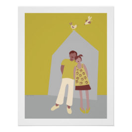 Póster poster man vrouw vogeltjes huis