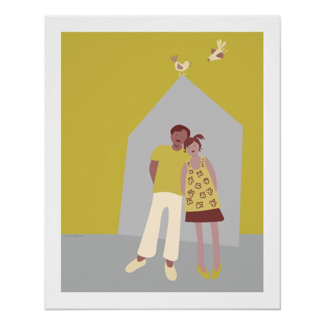 Póster poster man vrouw vogeltjes huis (Frente)