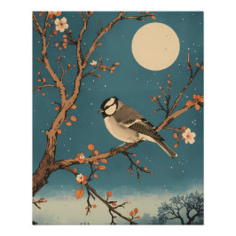 Póster Poster - Moonlit Bird on Blossom Branch