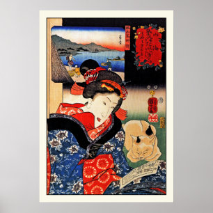 Póster Poster: Mulher com Cat - Arte Japonesa - Kuniyoshi