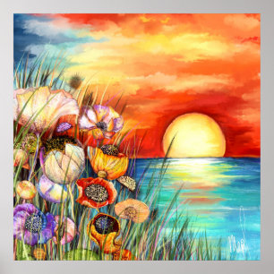 Poster Pôster Nascer do Sol Natureza Aquarela