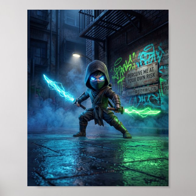 Poster Pôster Neon Cyberpunk Ninja (Frente)