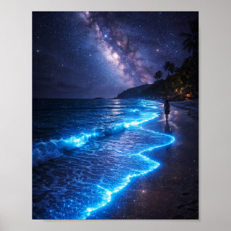 Poster Pôster Noturno da Praia Bioluminiscente