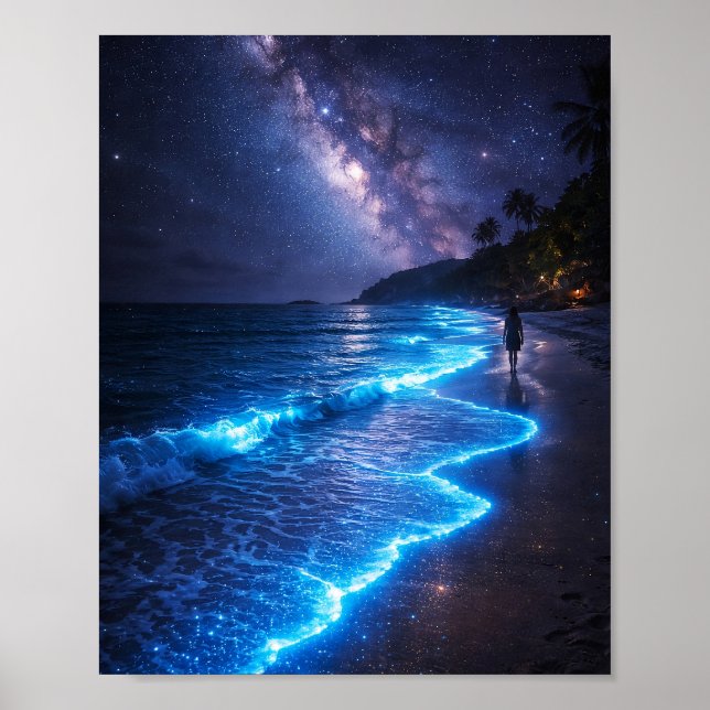 Poster Pôster Noturno da Praia Bioluminiscente (Frente)
