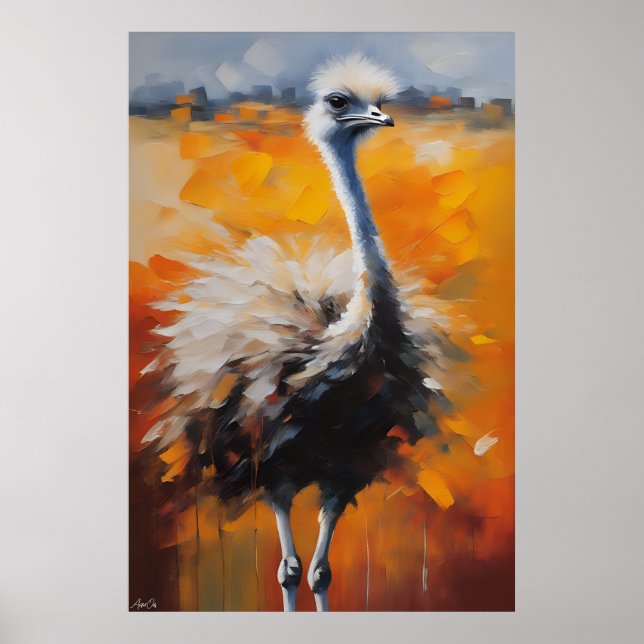 Poster Pôster | Ostrich | Estilo de pintura a óleo (Frente)