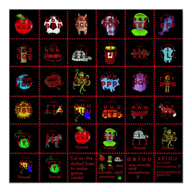 Póster POSTER ou cartões de jogo PHONICS! (Frente)