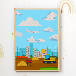 Poster Pôster para Quarto de Crianças Escavadeira Impress