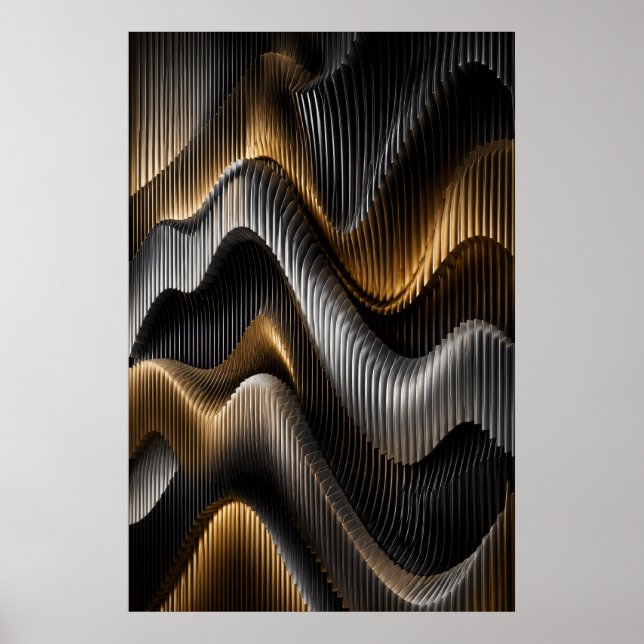 Poster Pôster Paramétrico 3D Black Gold Chrome (Frente)