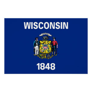 Póster Poster patriótico com a bandeira de Wisconsin