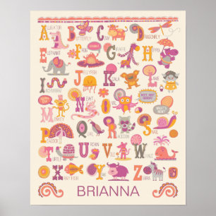 Poster Pôster Personalizado ABC Alfabeto Animal Menina