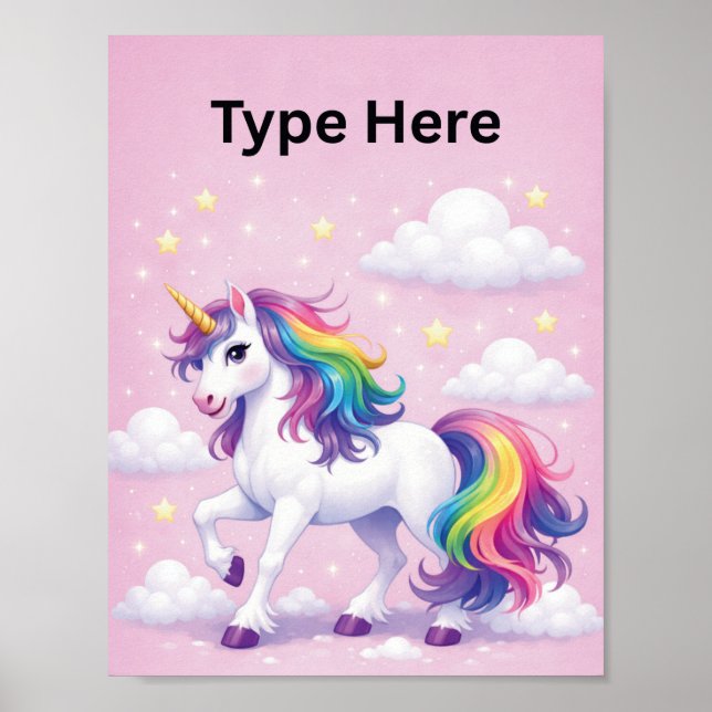 Poster Pôster Personalizado com Nome e Unicórnio (Frente)