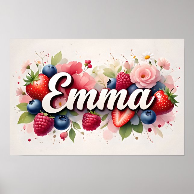 Poster Pôster Personalizado com Nome Floral de Frutas Ver (Frente)