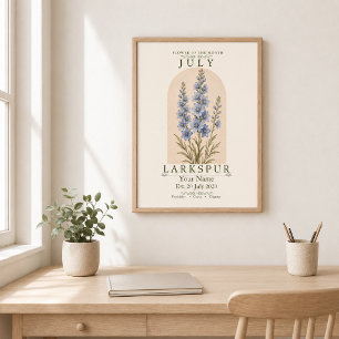 Poster Pôster Personalizado da Flor de Nascimento Larkspu