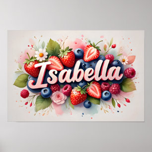 Poster Pôster Personalizado de Nome com Flores de Morango