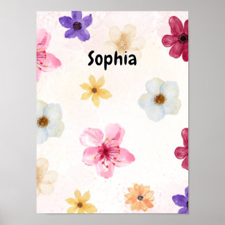 Poster Pôster Personalizado de Nome Floral com Aquarela S
