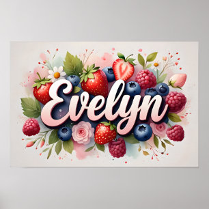 Poster Pôster Personalizado de Nome Floral de Frutas "Eve