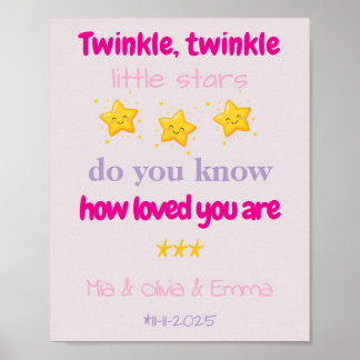 Poster Pôster Personalizado para Trigêmeas Meninas