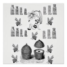 poster preto branco de abelha