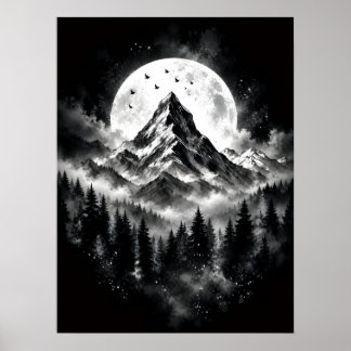 Poster Pôster Preto e Branco da Montanha da Lua de Picos 