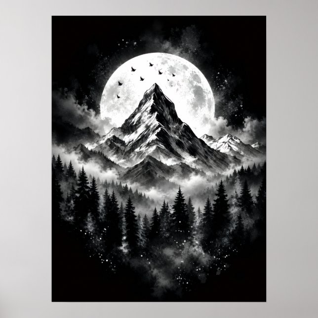 Poster Pôster Preto e Branco da Montanha da Lua de Picos  (Frente)