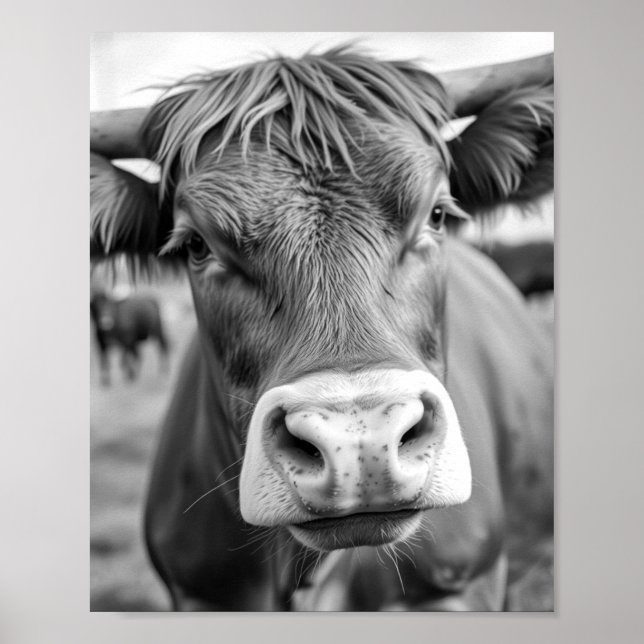 Poster Pôster Preto e Branco de Vaca Indo para o Rancho (Frente)