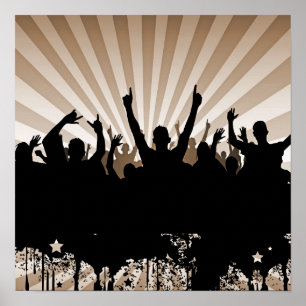 Póster POSTER/PRINT Grunge Party Crowd Silhouette Orange