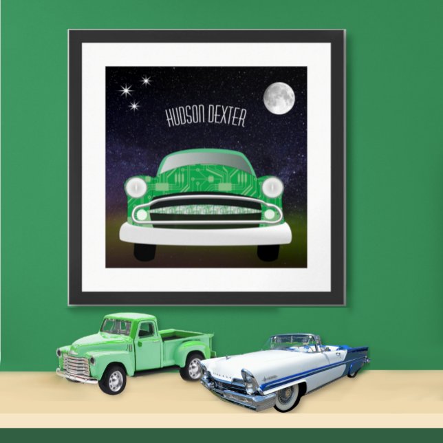 Poster Pôster Quarto de Menino Carro Retrô Verde Malvado (Criador carregado)