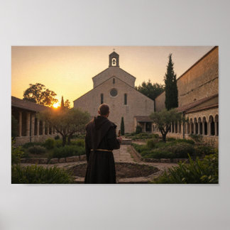 Poster Pôster Reflexão do Pátio Monástico ao Crepúsculo