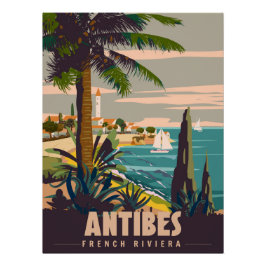 Póster Pôster retrô da Riviera Francesa Antibes. Costa tr