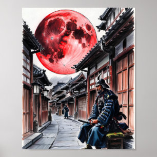 Poster Pôster Samurai Sob a Lua de Sangue