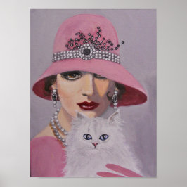 Poster Poster/Senhora com um gato branco